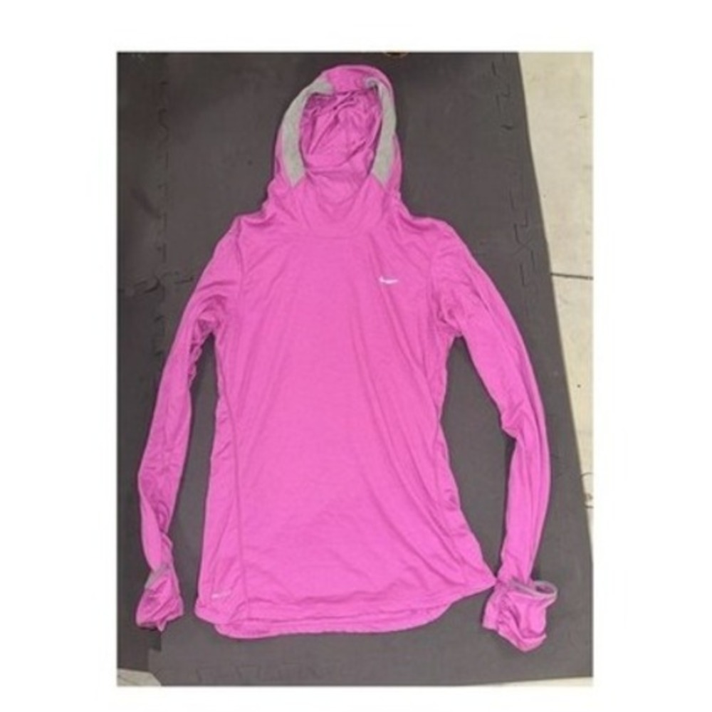 Long Sleeve pink NIKE Running Dri Fit thin hoodie Hand Covers Pocket Small (H10)